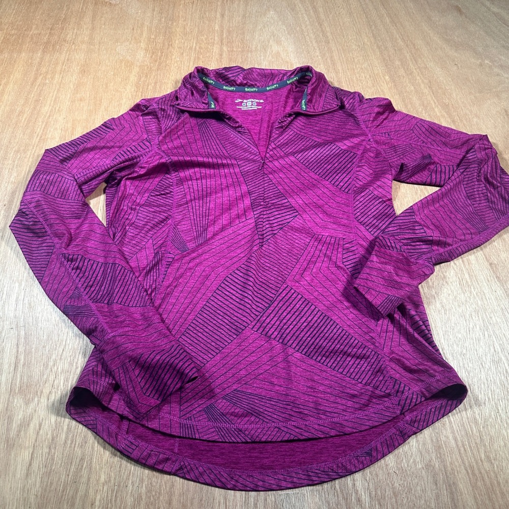 Brooks Dash 1/2 Zip Women Medium Magenta Geometric Running Pullover Top